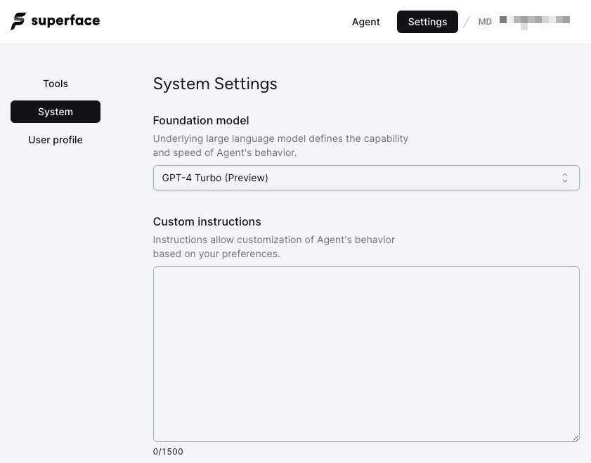 The Foundation model list is found on the System settings page