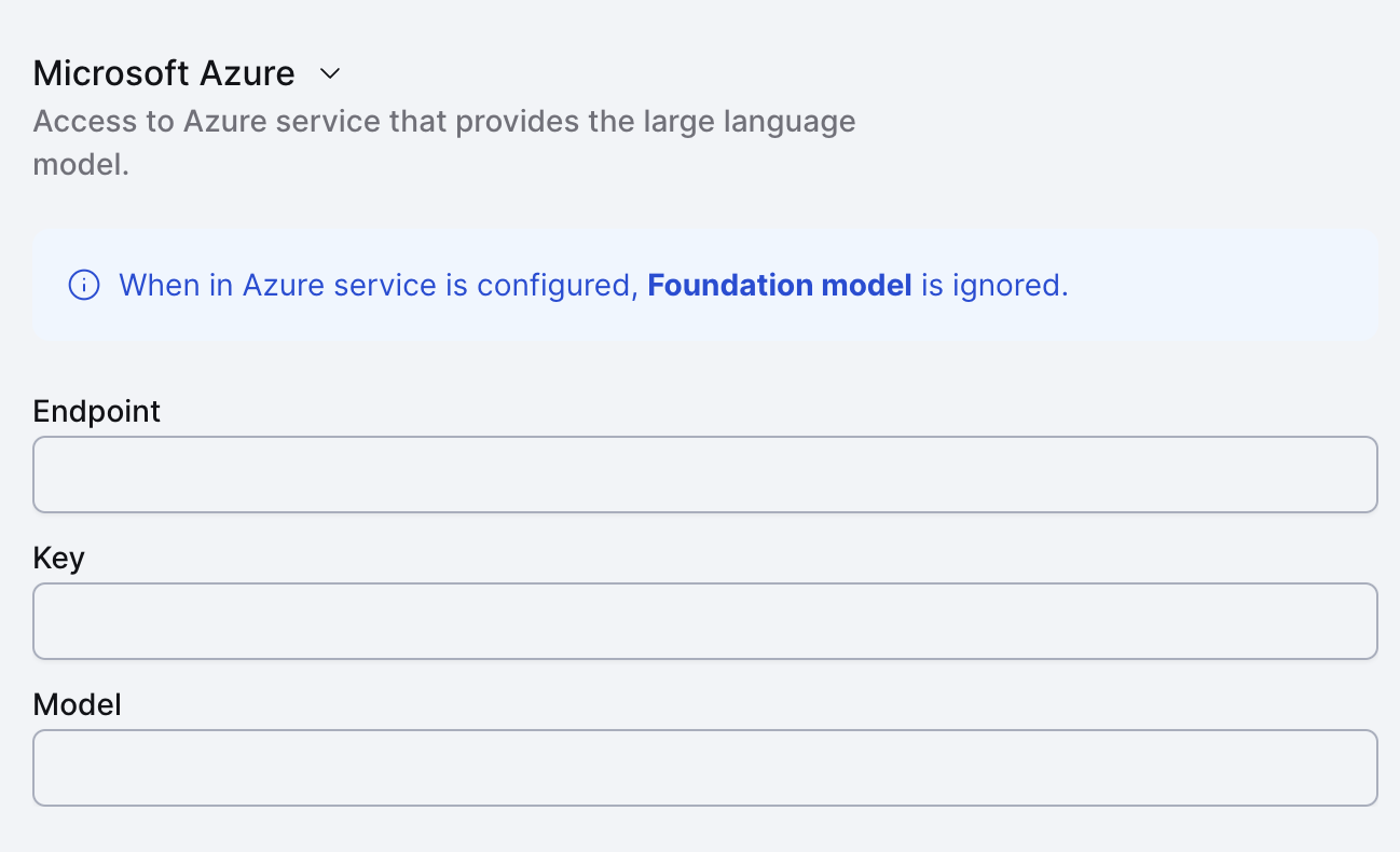 The Microsoft Azure model configuration form