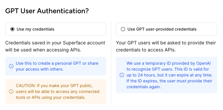 User authentication choice