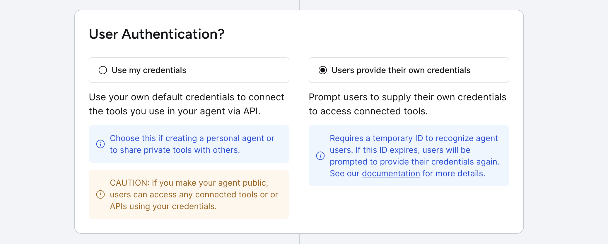 The user authentication choices