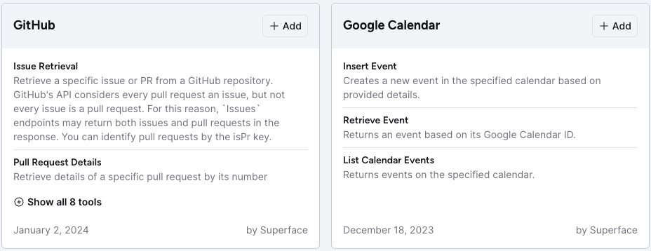 This is an example of the GitHub tool that is available in Superface.