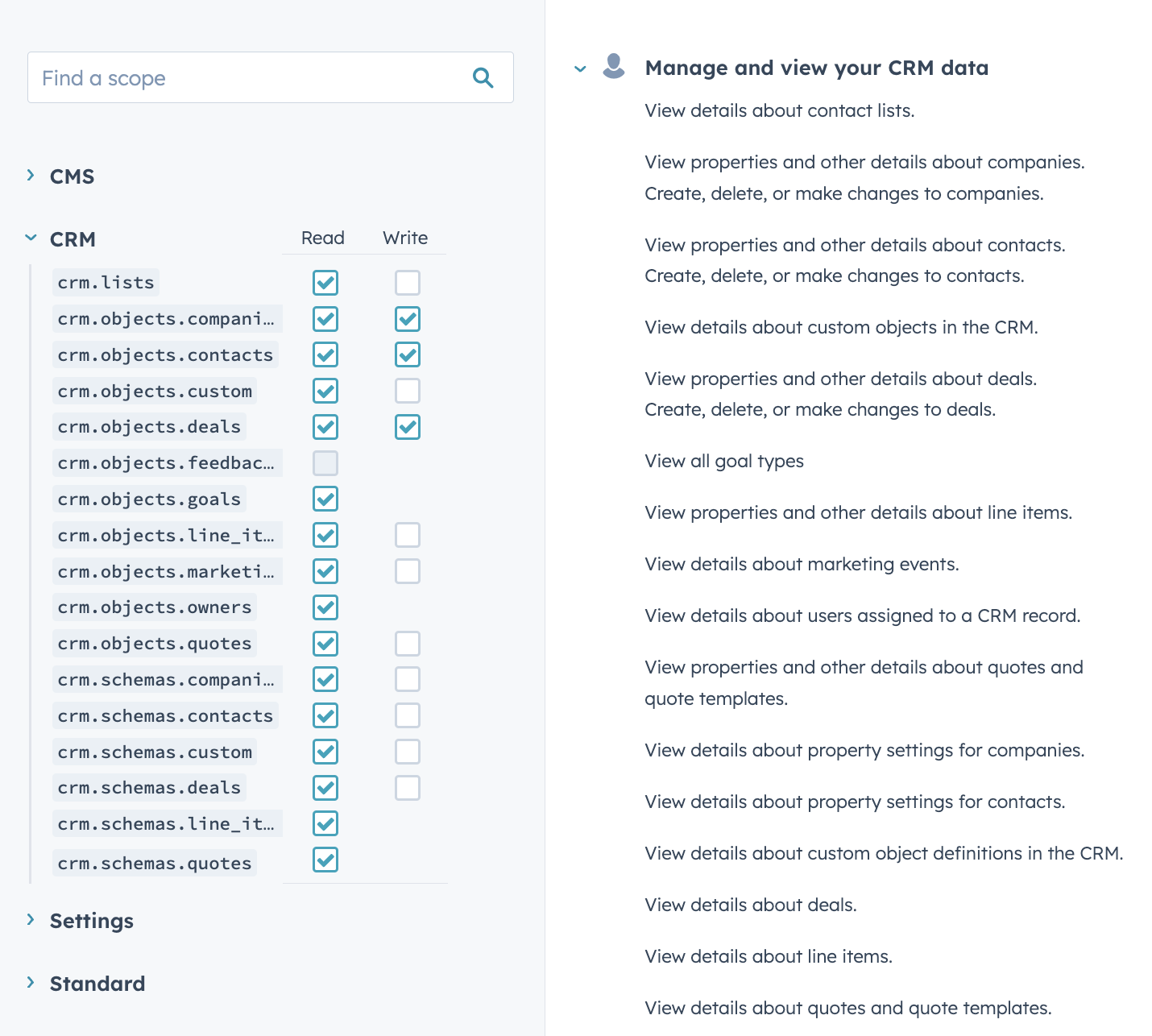 The CRM Scope settings in HubSpot