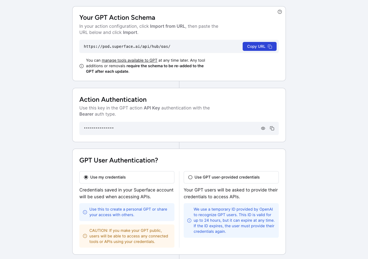 The setup for a custom GPT with Superface